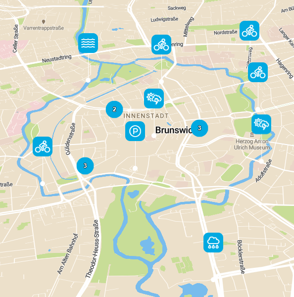 Das Bild zeigt einen Ausschnitt vom Smart City-Dashboard. (Wird bei Klick vergrößert)