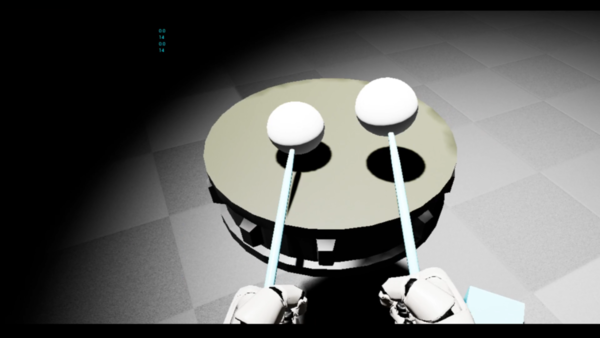 Die Ingame-Ansicht eines frühen Prototyps der App zeigt das Spiel auf einer Trommel. (Wird bei Klick vergrößert)