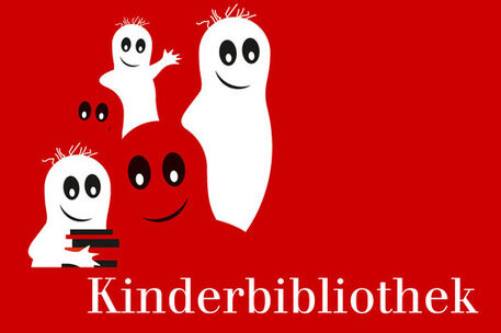 Bibliotheksgespenster und Schriftzug Kinderbibliothek