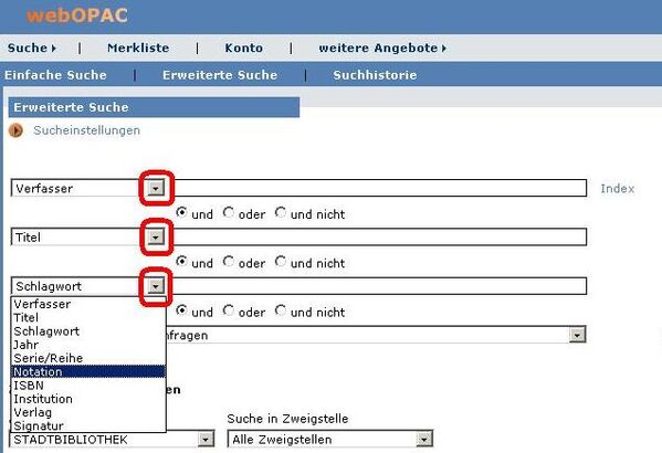 Musikrecherche im Onlinekatalog (Wird bei Klick vergrößert)