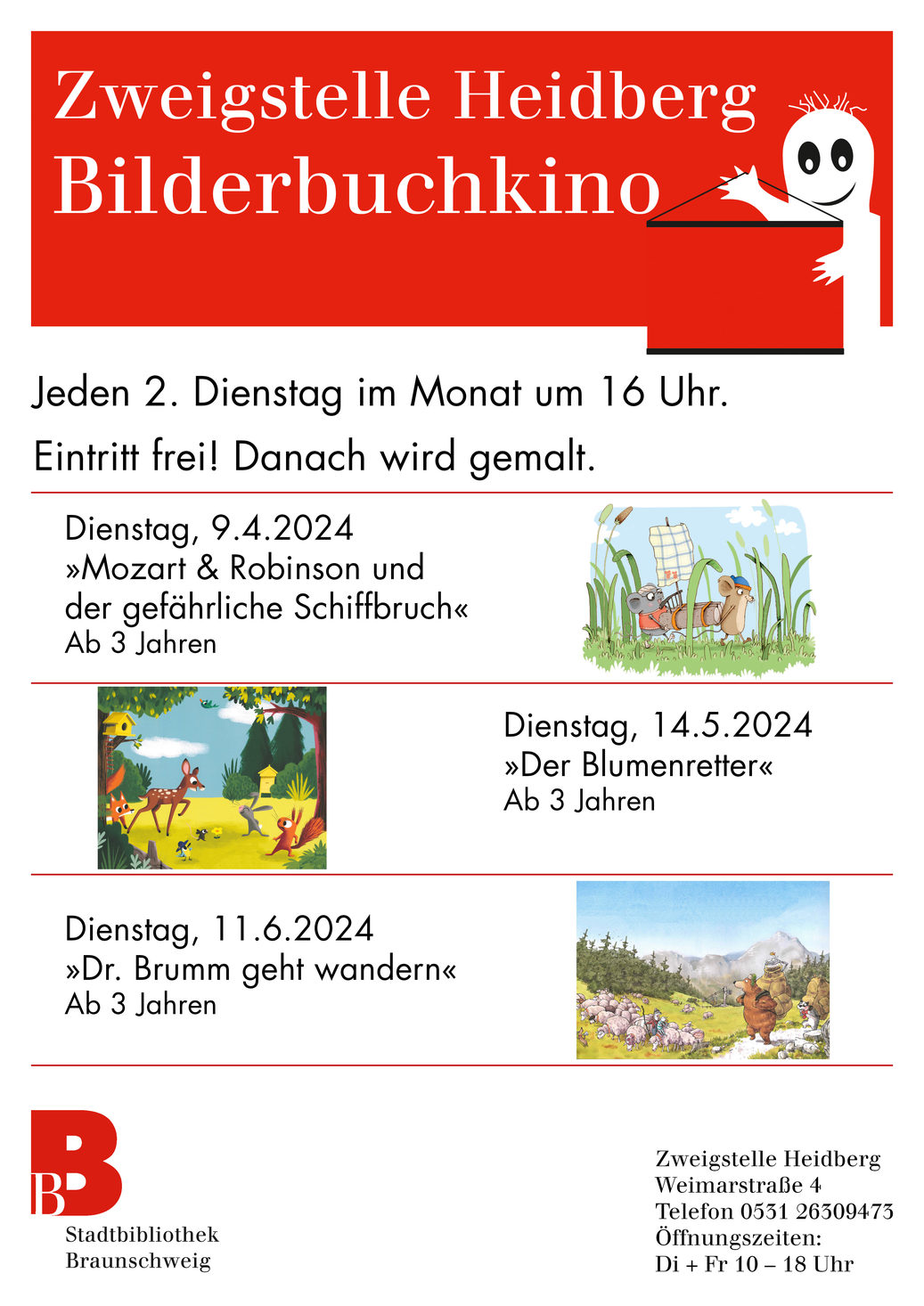 Plakat Bilderbuchkino der Zweigstelle Heidberg