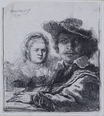 Rembrandt Harmensz. van Rijn, Selbstbildnis mit Saskia, 1636, Radierung, Städtisches Museum Braunschweig (Wird bei Klick vergrößert)