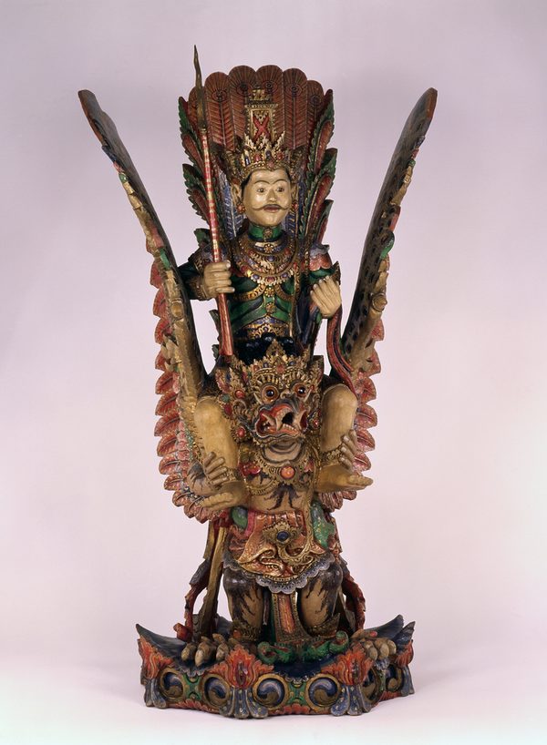 Geschnitzte Holzfigur von Vishnu und Garuda (Wird bei Klick vergrößert)
