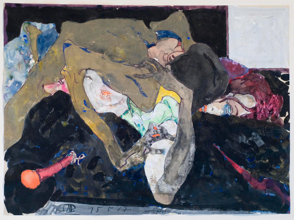 Horst Janssen, Nochmal, 1987, Gouache und Tusche auf Papier,  Galerie Brockstedt, Berlin (Wird bei Klick vergrößert)