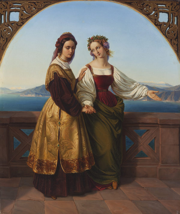 Plakatmotiv zur Ausstellung, Carl Ferdinand Sohn (1805 – 1867), Die beiden Leonoren, Öl auf Leinwand, 68,5 x 58 cm