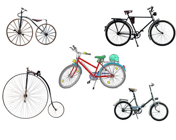 Historische Fahrräder im Vergleich (Wird bei Klick vergrößert)
