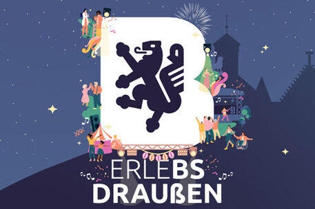 Weißes B und bunte Grafiken, ErleBS draußen