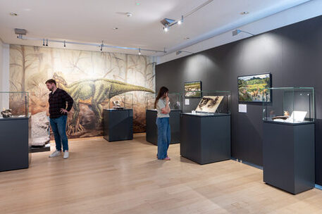 Ölgemäde von Dinosauriern und Originalknochen gibt es im Naturhistorischen Museum zu sehen.