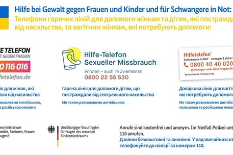 Hilfe bei Gewalt gegen Frauen und Kinder und für Schwangere in Not