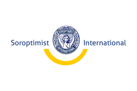 Logo mit einer Frau, die die Arme in die Luft hebt und dem Text Soroptimist International mit einem gelben Bogen darunter