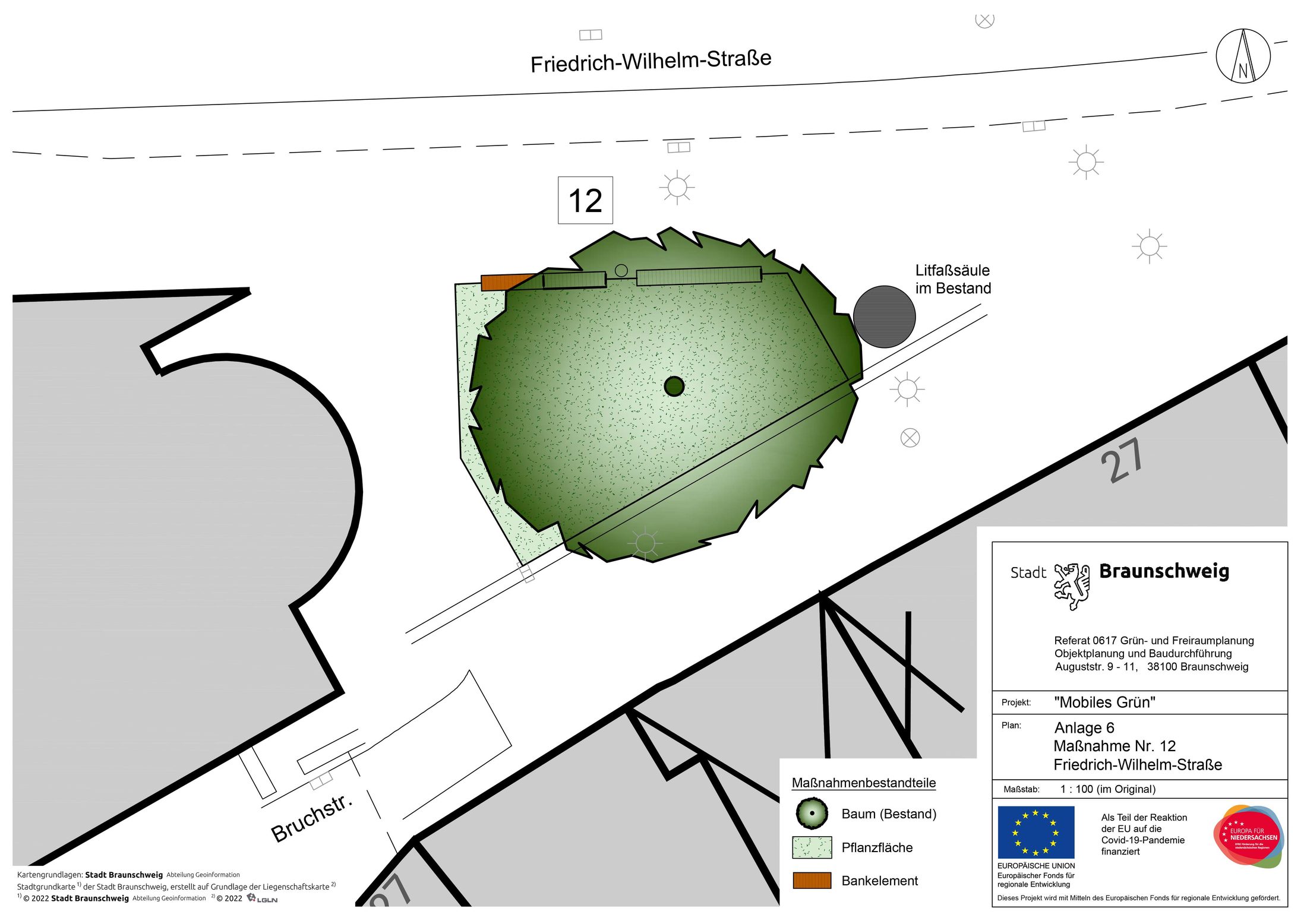 Stadtplanausschnitt "mobiles Grün" im Bereich Friedrich-Wilhelm-Strasse (Wird bei Klick vergrößert)