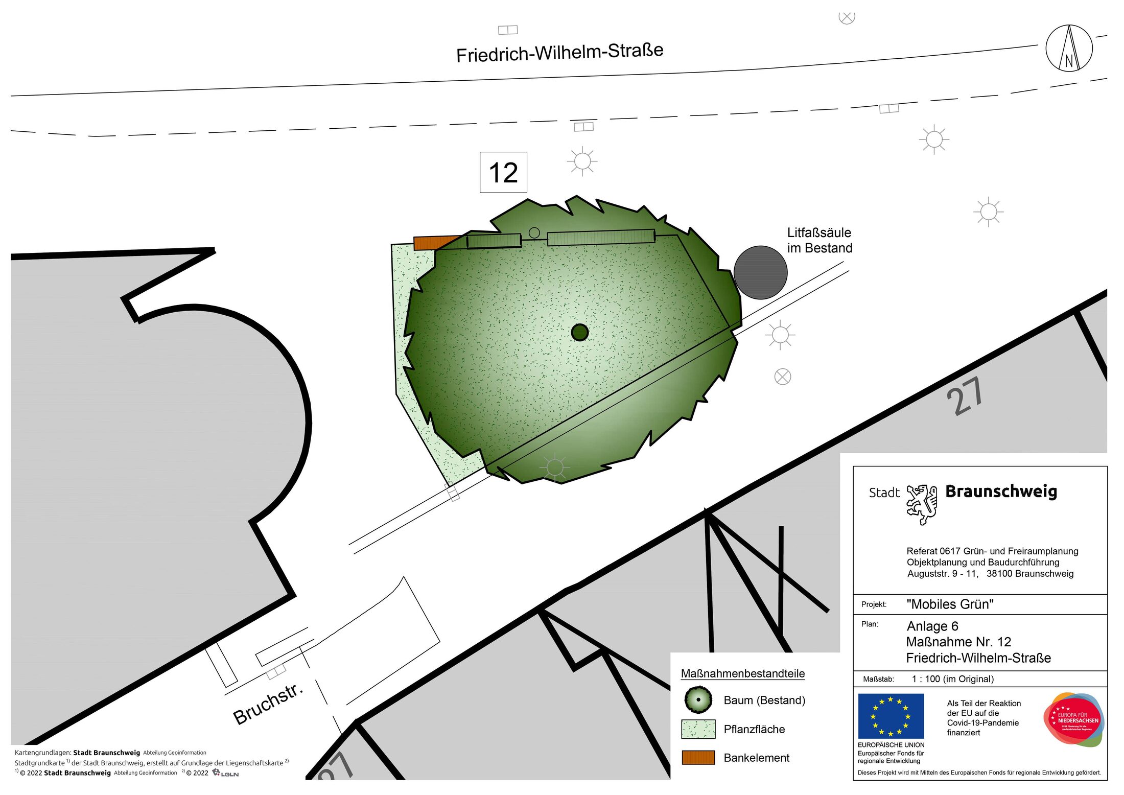 Stadtplanausschnitt "mobiles Grün" im Bereich Friedrich-Wilhelm-Strasse (Wird bei Klick vergrößert)