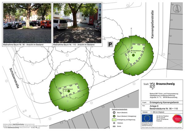 Stadtplanausschnitt Entsiegelung Kannengießerstrasse (Wird bei Klick vergrößert)