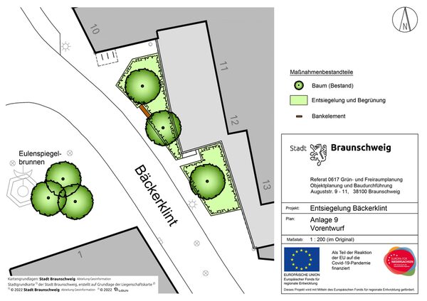 Stadtplanausschnitt Entsiegelung Bäckerklint (Wird bei Klick vergrößert)