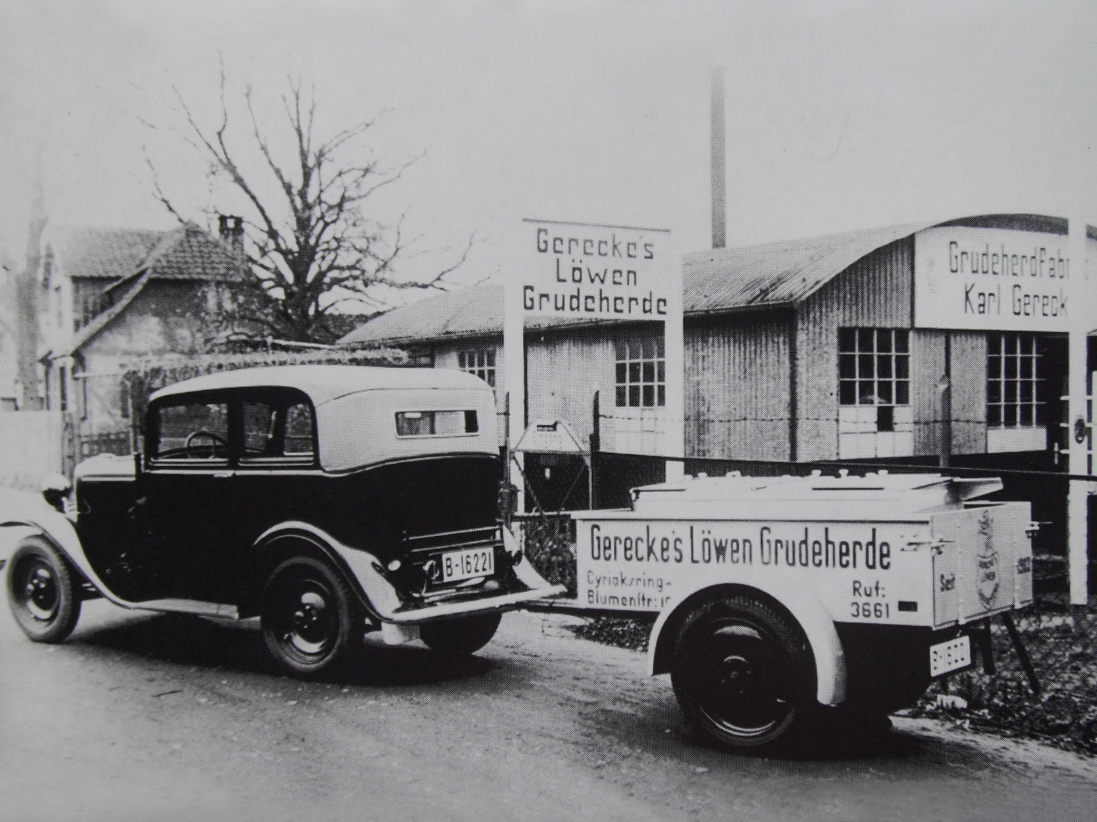 Lieferwagen vor der Grudeofenfabrik Gerecke Blumenstraße 4-5, 1930er Jahre