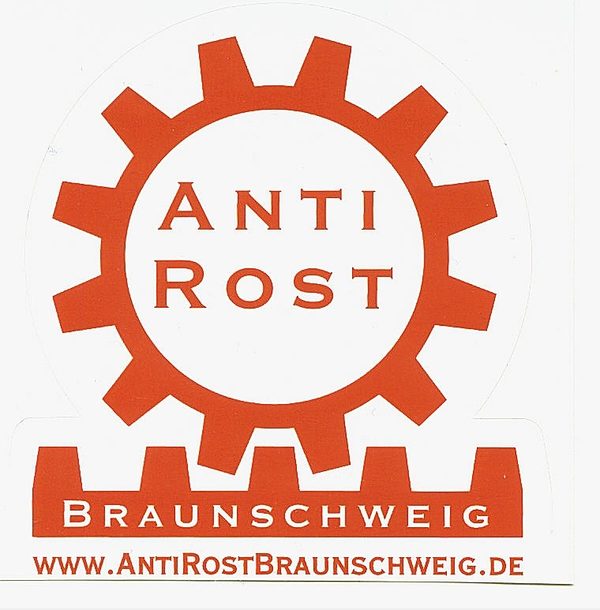 Ein Logo von Antirost. Ein Zahnrad mit Schriftzug AntiRost Braunschweig e.V. (Wird bei Klick vergrößert)