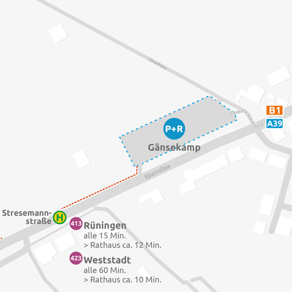 Lageplan P+R Platz Gänsekamp (Wird bei Klick vergrößert)