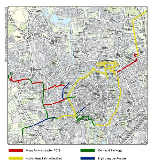 Übersicht über alle Fahrradstraßen-Routen in Braunschweig