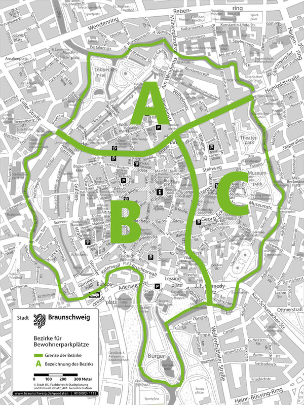 Übersichtskarte der Parkzonen A, B und C in der braunschweiger Innenstadt (Wird bei Klick vergrößert)