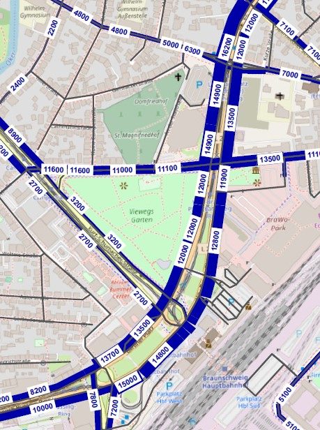 Verkehrsmengenkarte Stadt Braunschweig (Wird bei Klick vergrößert)