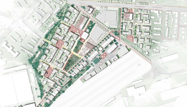 Lageplan urbanes Quartier am Hauptgüterbahnhof 1. Preis - Beitrag 1011 (Wird bei Klick vergrößert)