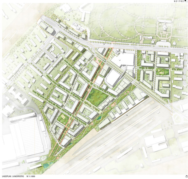 Lageplan urbanes Quartier am Hauptgüterbahnhof Anerkennung - Beitrag 1002 (Wird bei Klick vergrößert)