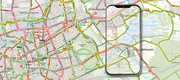 Symbolbild – der Fahrradstadtplan auf dem Smartphone (Wird bei Klick vergrößert)