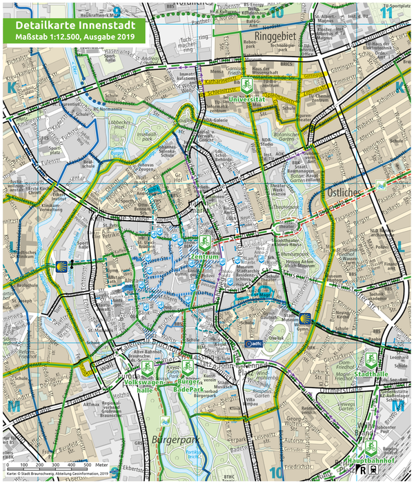 Innenstadtkarte als vergrößerter Ausschnitt des Fahrrad-Stadtplans (Wird bei Klick vergrößert)