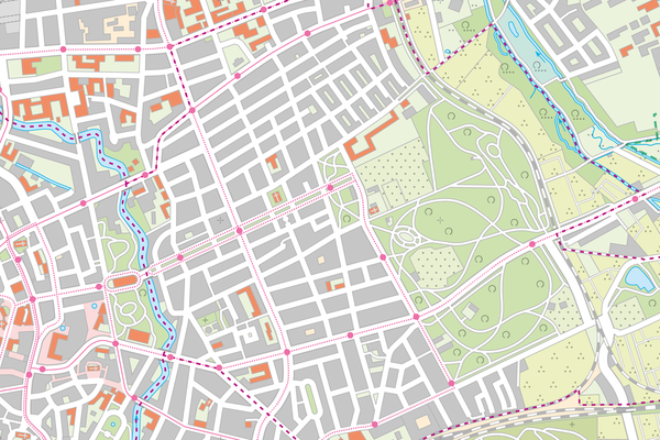 Ausschnitt aus dem Stadtplan - farbige Standardausgabe RBE3