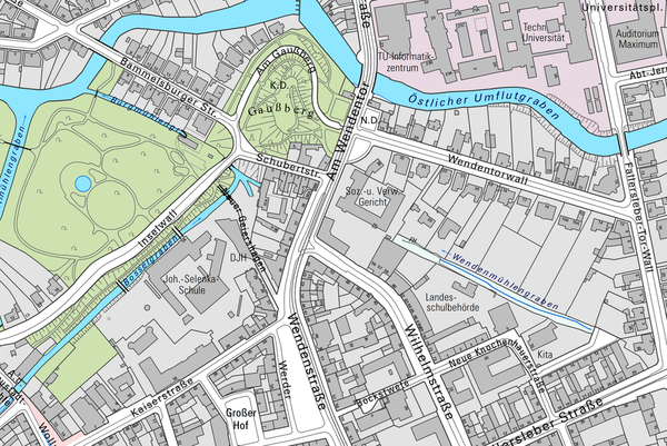 Ausschnitt aus der farbigen Version der Stadtkarte (Wird bei Klick vergrößert)