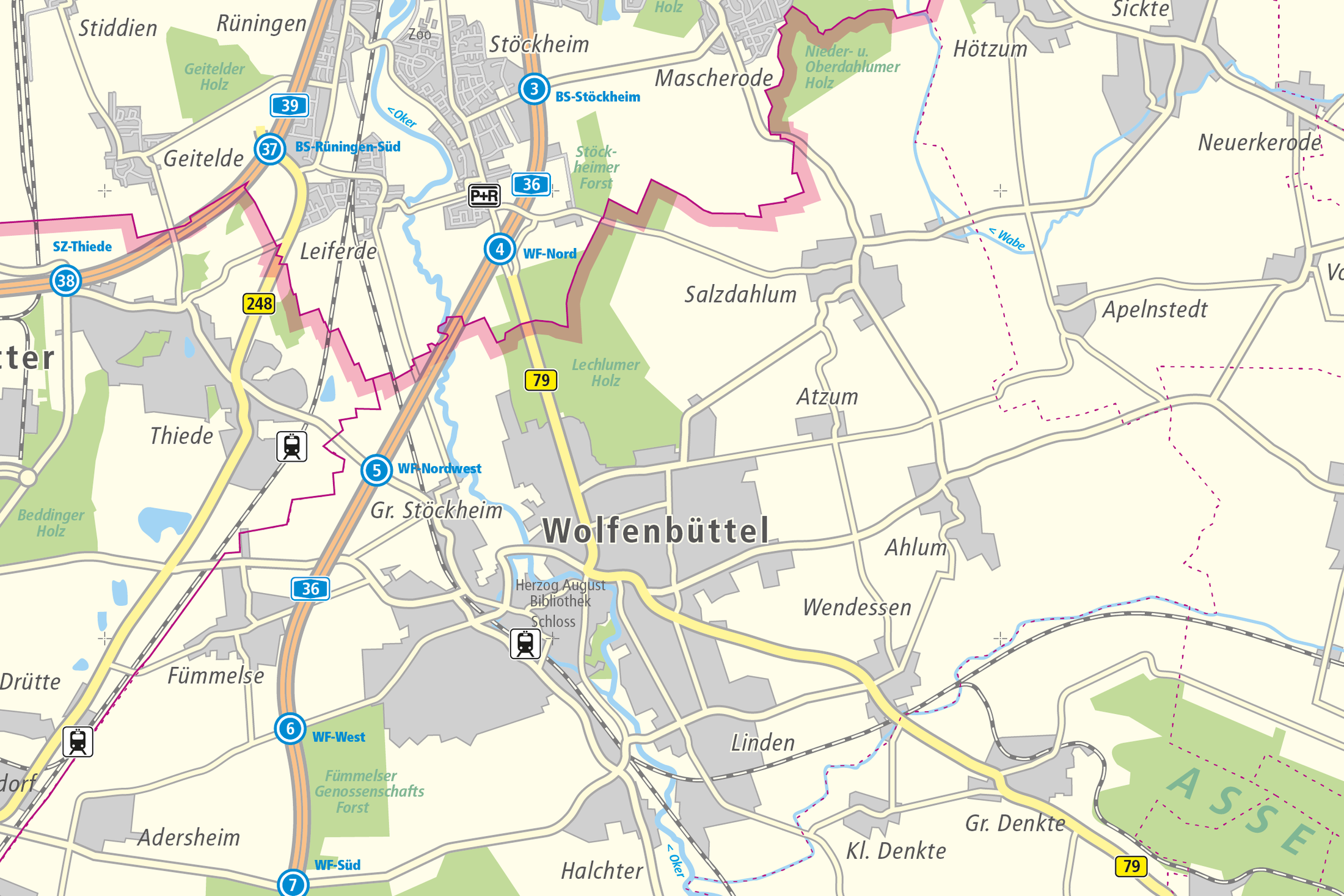 Regionalkarte 1:100.000, Region zwischen Gifhorn und dem Harz (Wird bei Klick vergrößert)