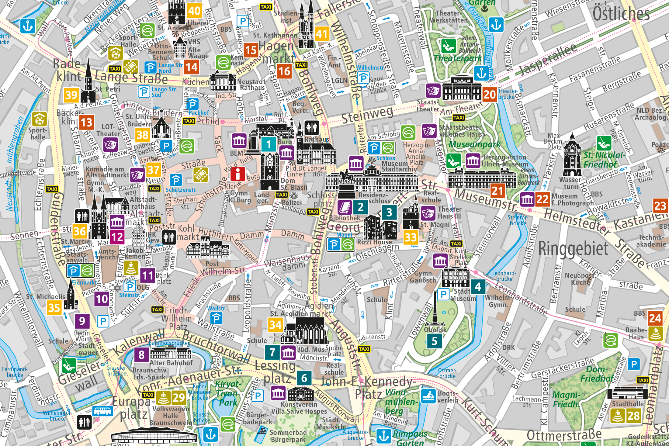 Innenstadtkarte 1 : 10.000 - mit Sehenswürdigkeiten (Wird bei Klick vergrößert)