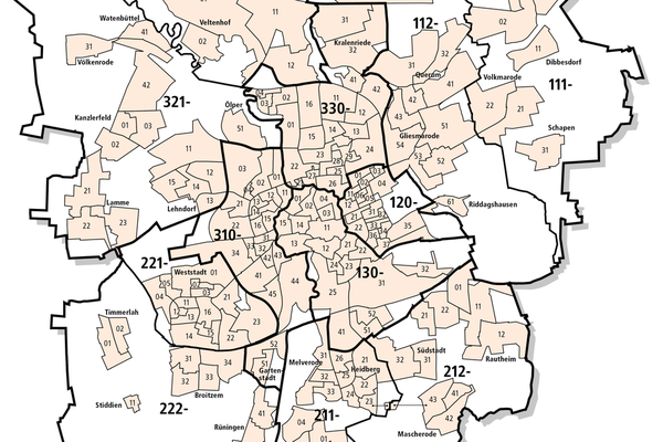 Einteilung der Wahlbezirke im Braunschweiger Stadtgebiet