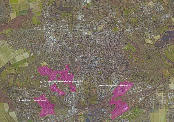 Sanierungsgebiet Soziale Stadt - Westliches Ringgebiet nach der 4. Teilaufhebung (Wird bei Klick vergrößert)