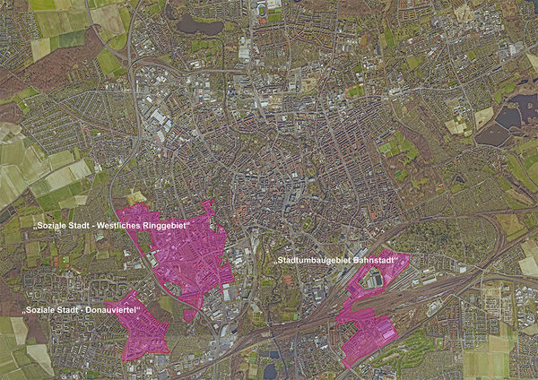 Aktuelle Fördergebiete und Sanierungsgebiet "Soziale Stadt - Westliches Ringgebiet" (Wird bei Klick vergrößert)