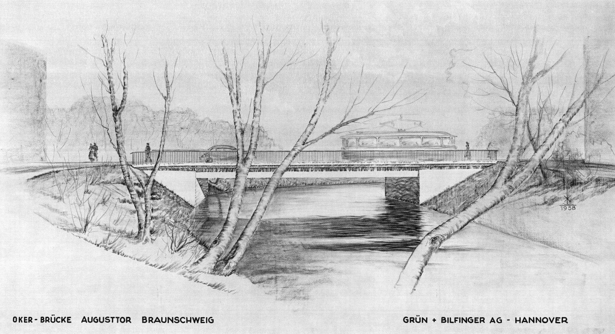 Augusttorbrücke, Ansichtsskizze, 1958 (Wird bei Klick vergrößert)