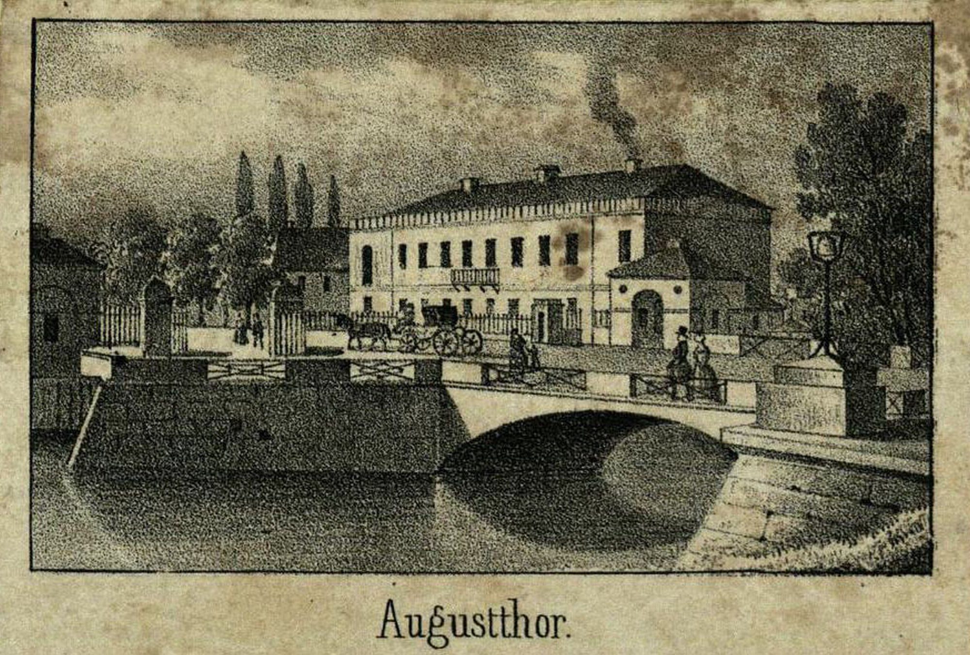Augusttorbrücke, Nordostansicht, um 1850 (Wird bei Klick vergrößert)