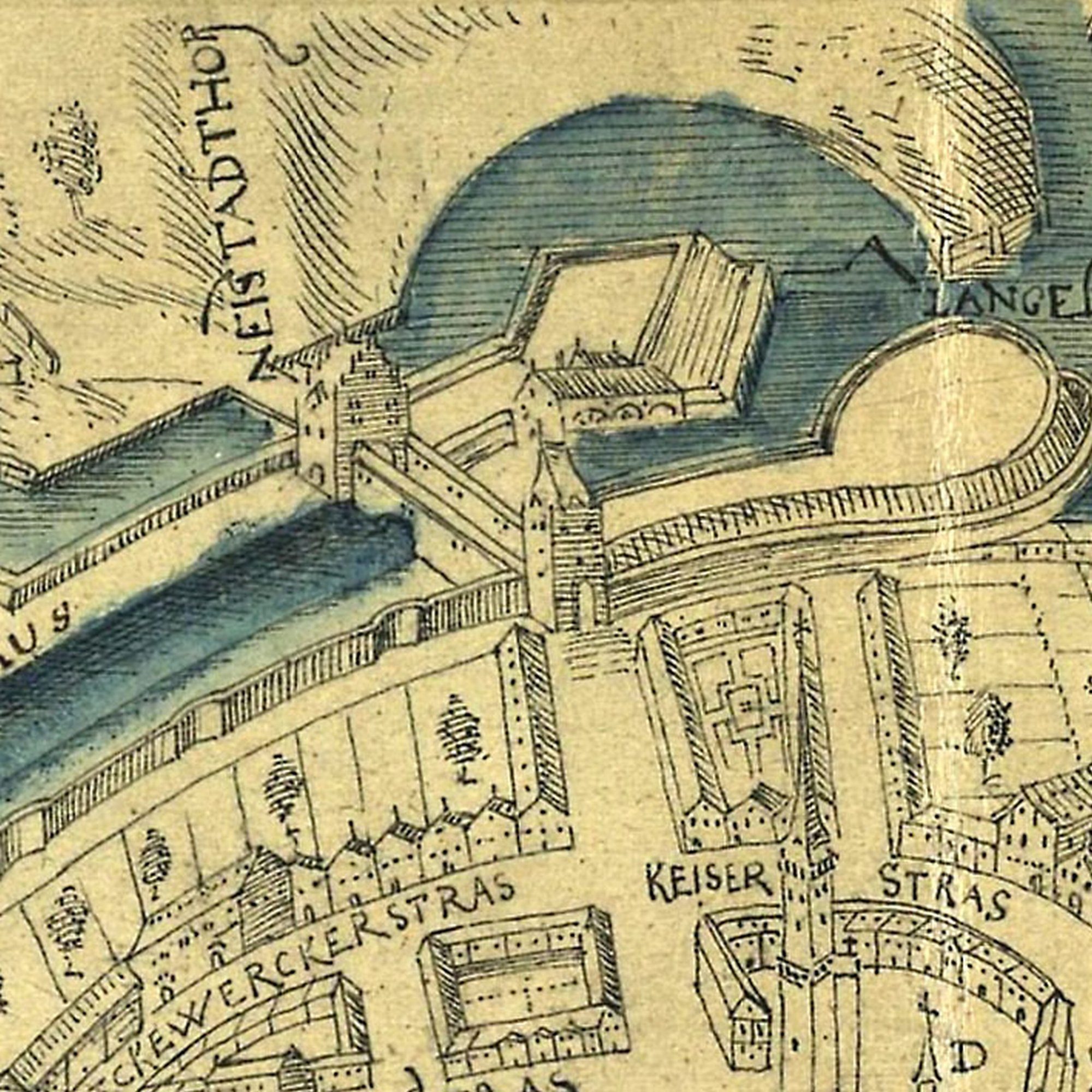 Brücke Neustadtmühle, Stadtplan, 1606 (Wird bei Klick vergrößert)