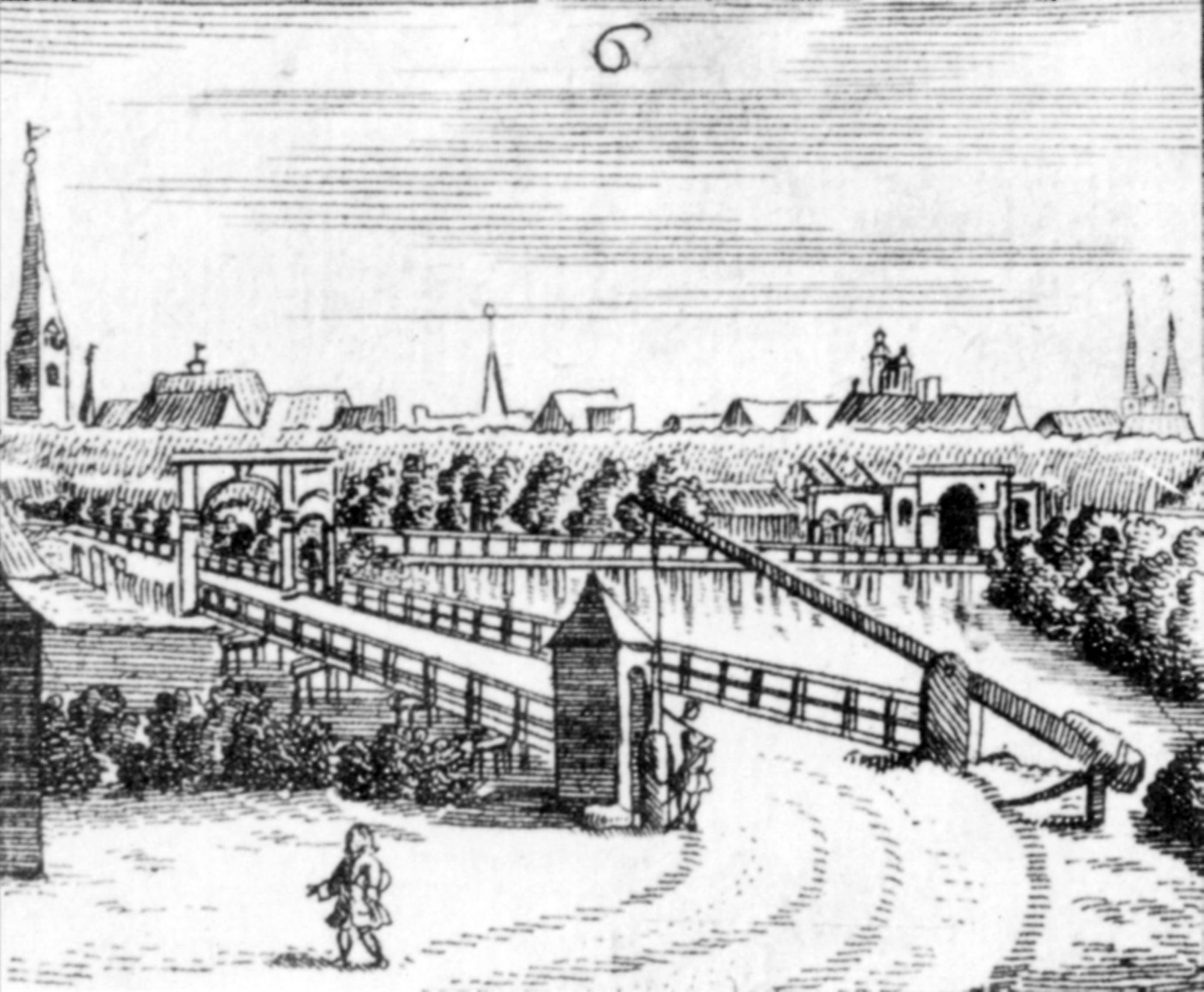 Fallerslebertorbrücke, Ostansicht, 1716 (Wird bei Klick vergrößert)