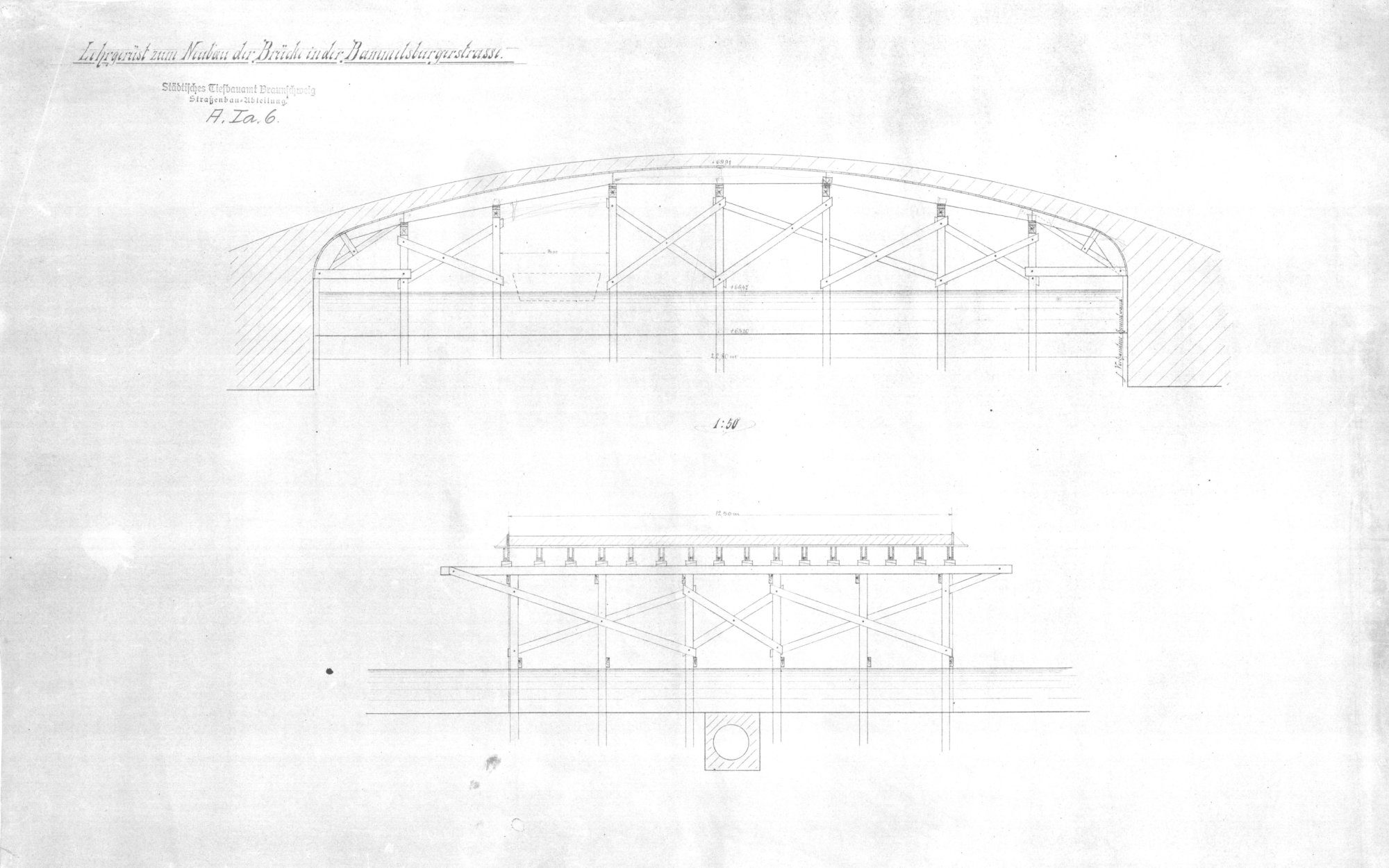 Gaußbrücke, Lehrgerüstplan, 1902 (Wird bei Klick vergrößert)