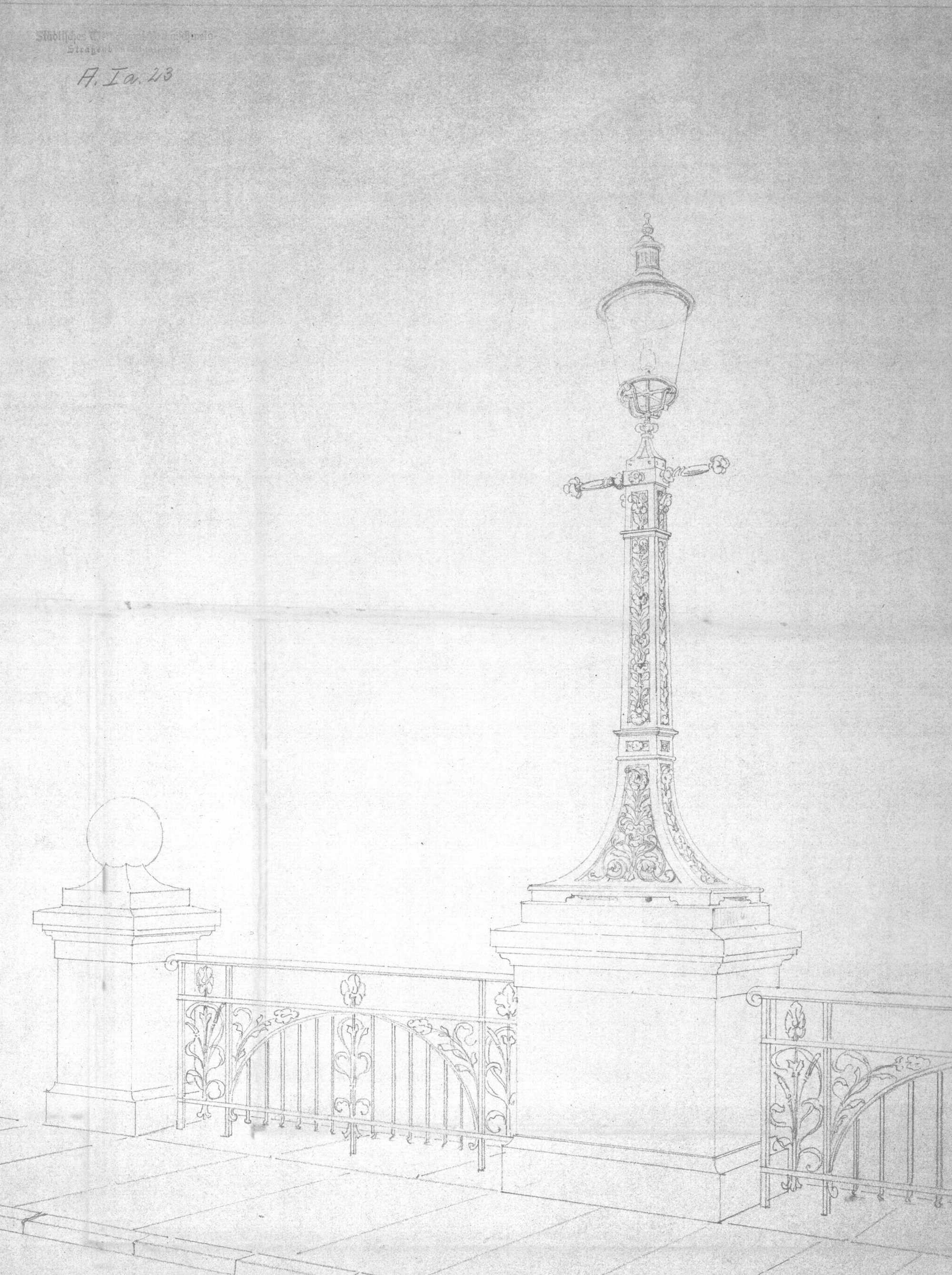 Gaußbrücke, Entwurfszeichnung Laterne, 1902 (Wird bei Klick vergrößert)