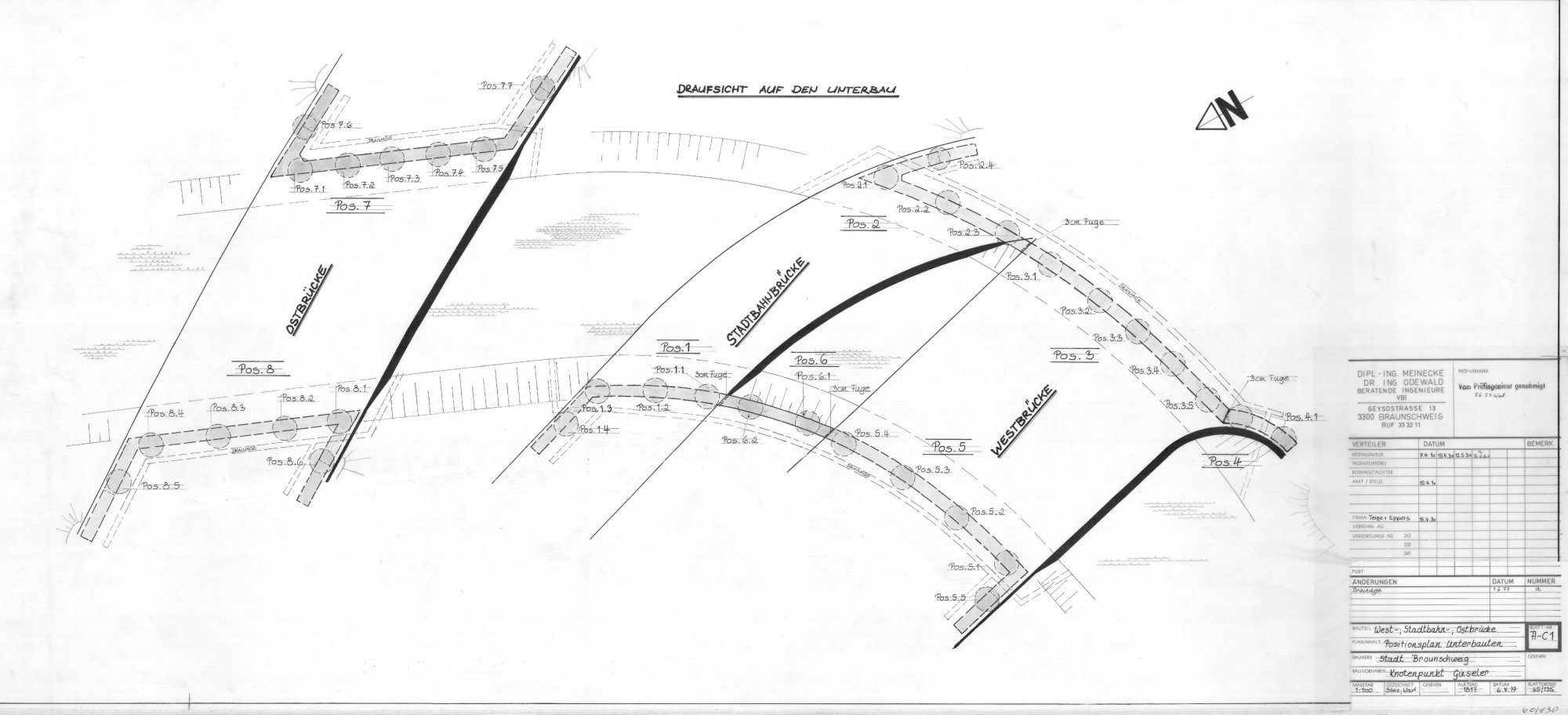 Gieselerbrücke, Bauplan für die Unterbauten, 1977