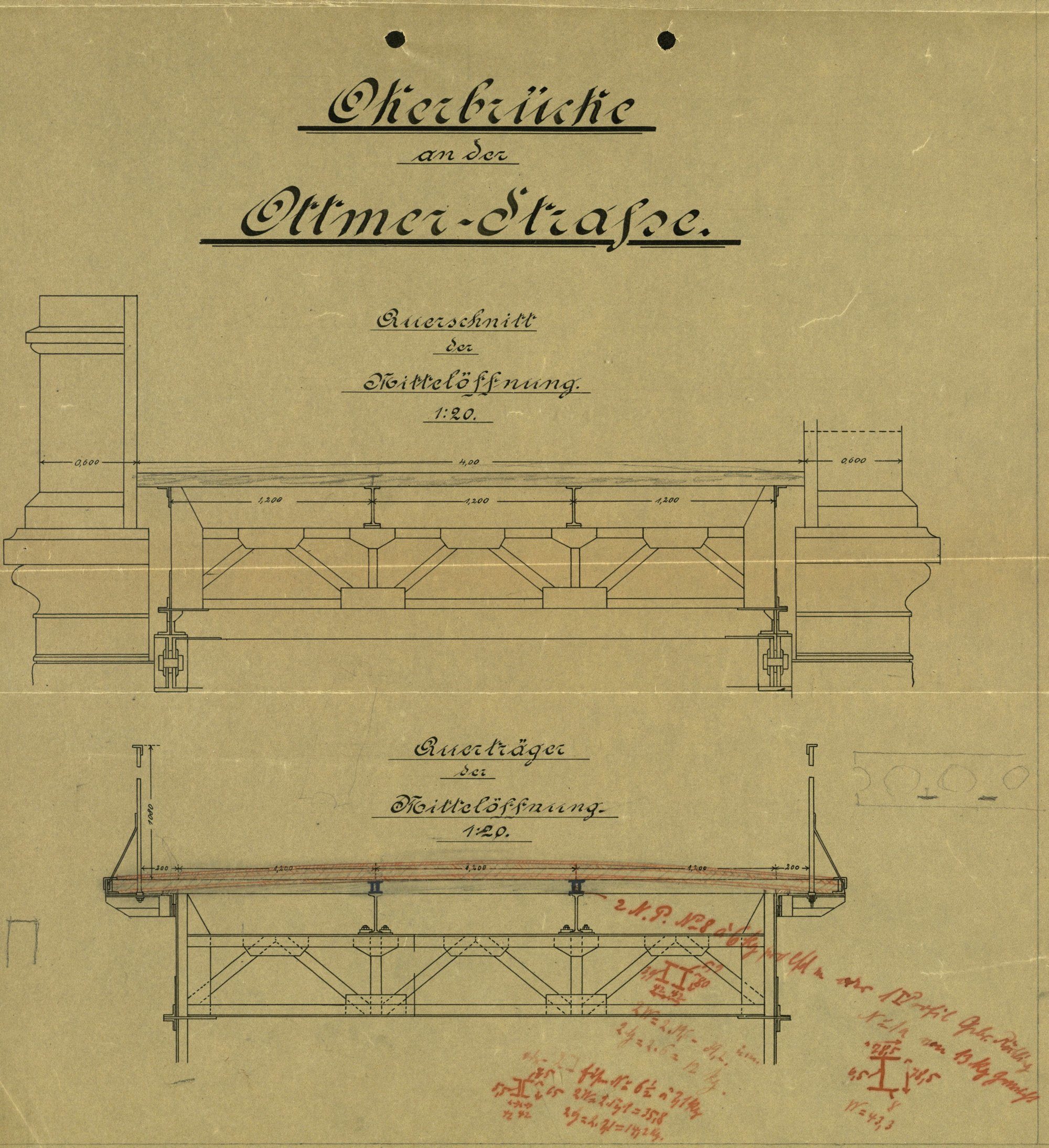 Ottmerbrücke, Ausführungsplan mit Details, um 1884 (Wird bei Klick vergrößert)