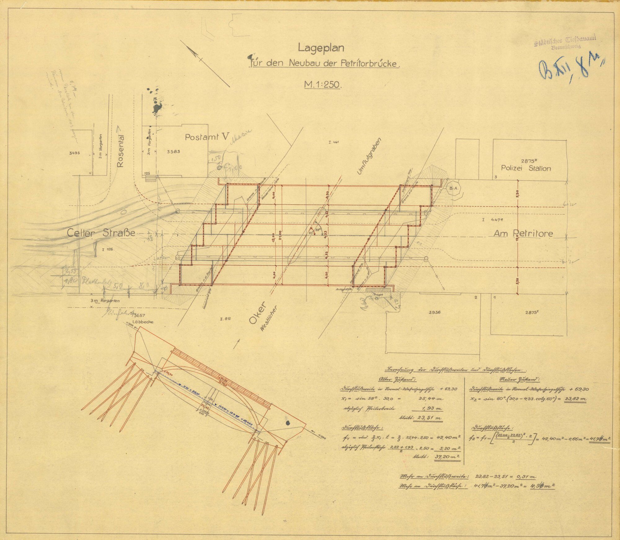 Petritorbrücke, Lageplan, um 1927 (Wird bei Klick vergrößert)