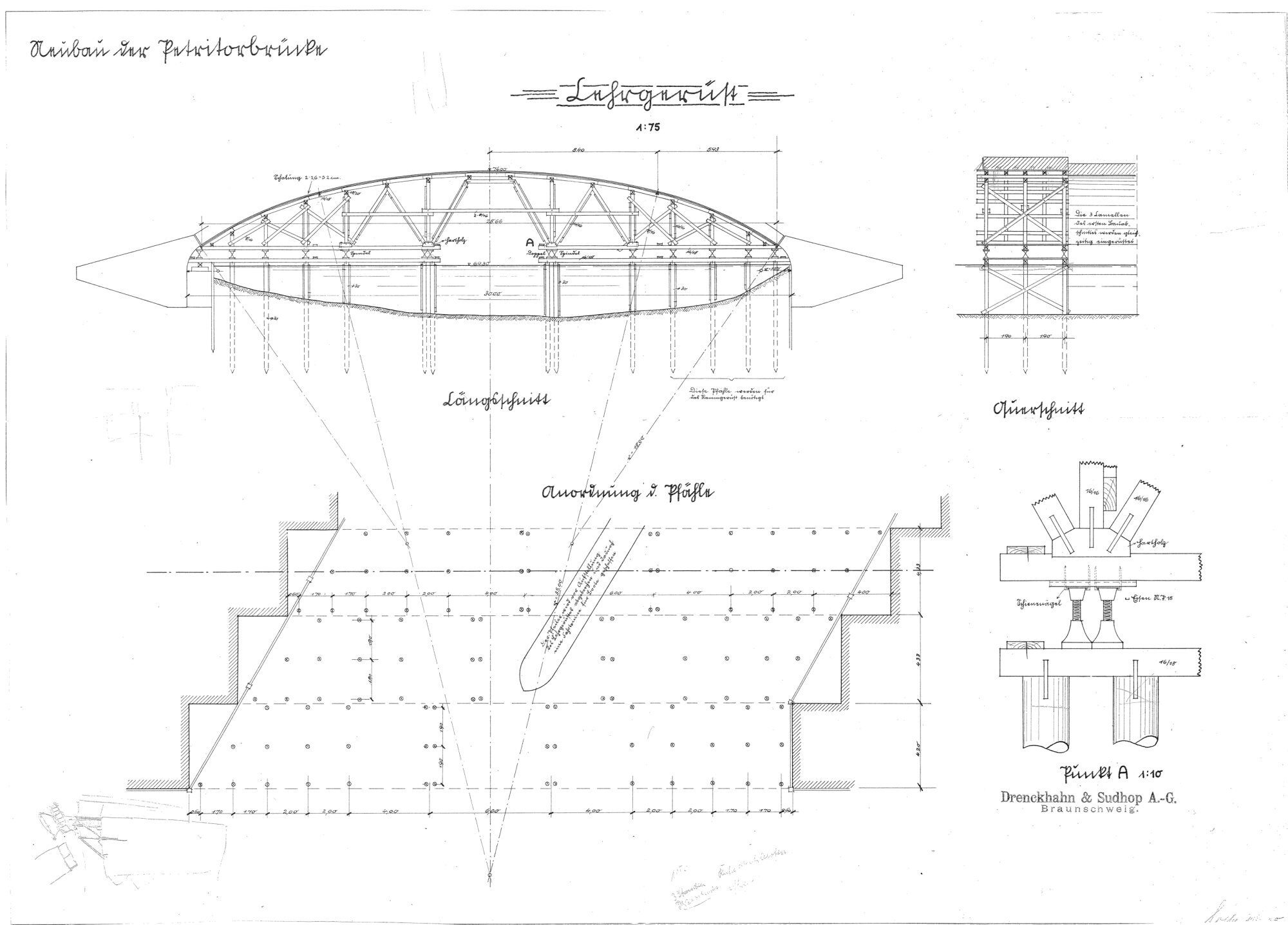 Petritorbrücke, Lehrgerüstplan, um 1928 (Wird bei Klick vergrößert)