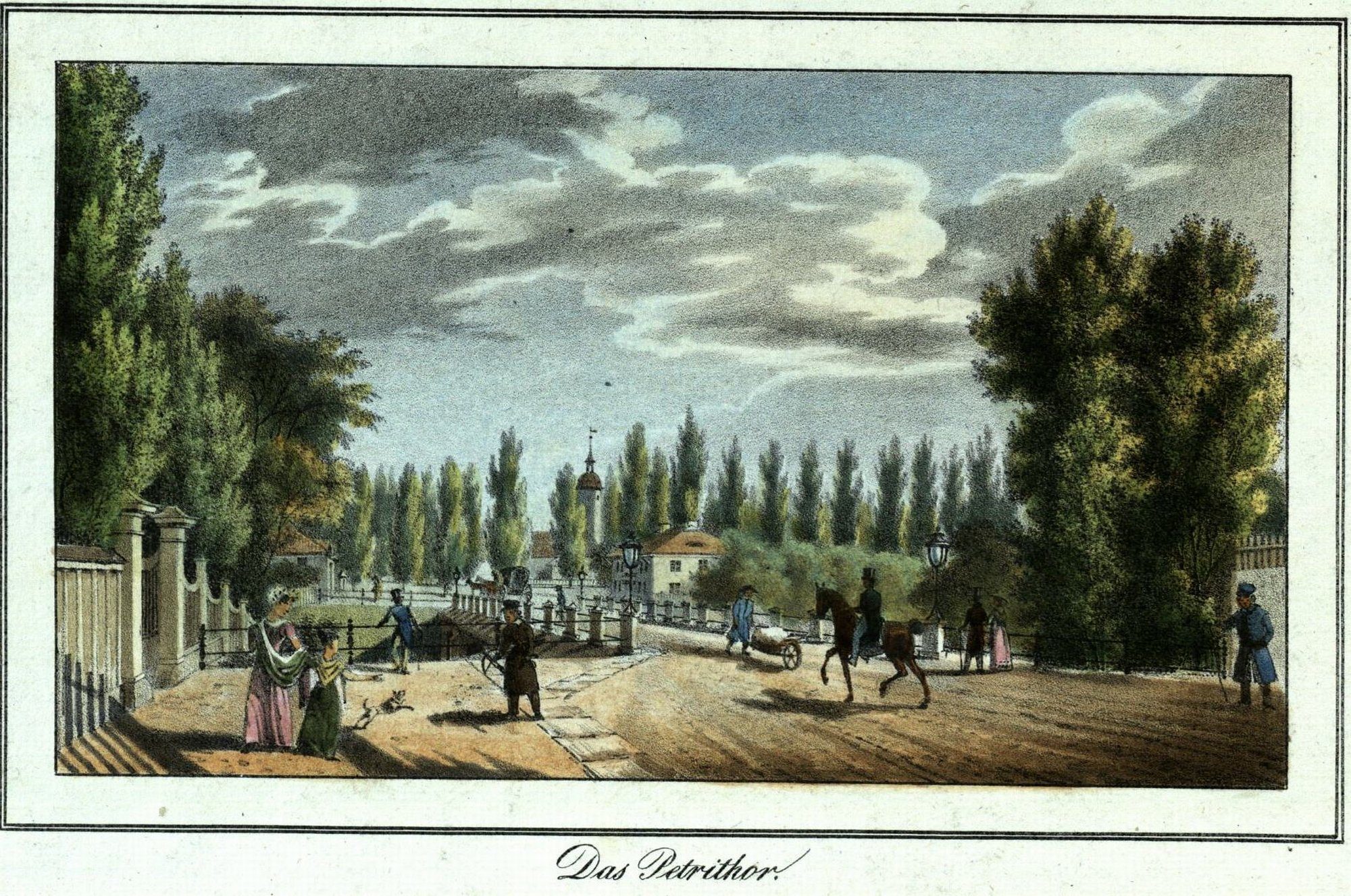 Petritorbrücke, Westansicht Petritor um 1840