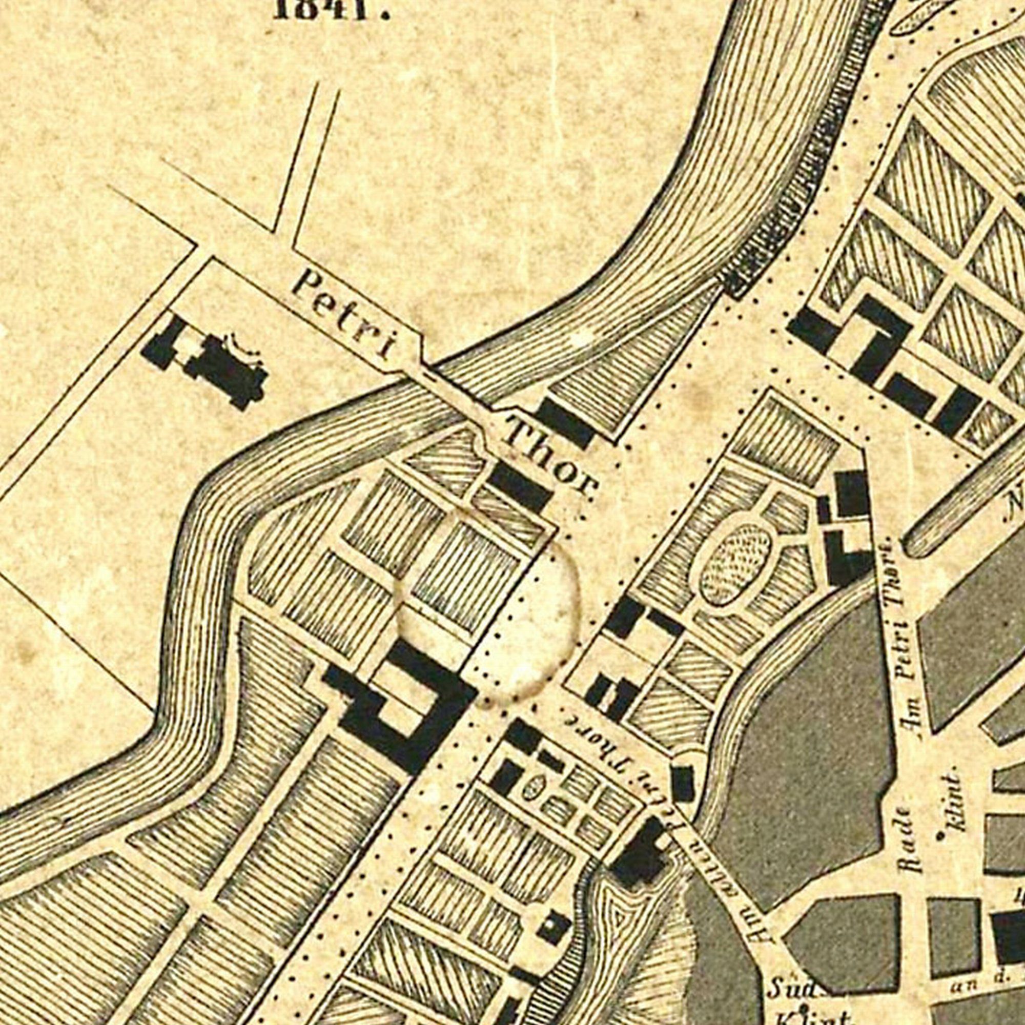 Petritorbrücke, Stadtplan, 1841 (Wird bei Klick vergrößert)