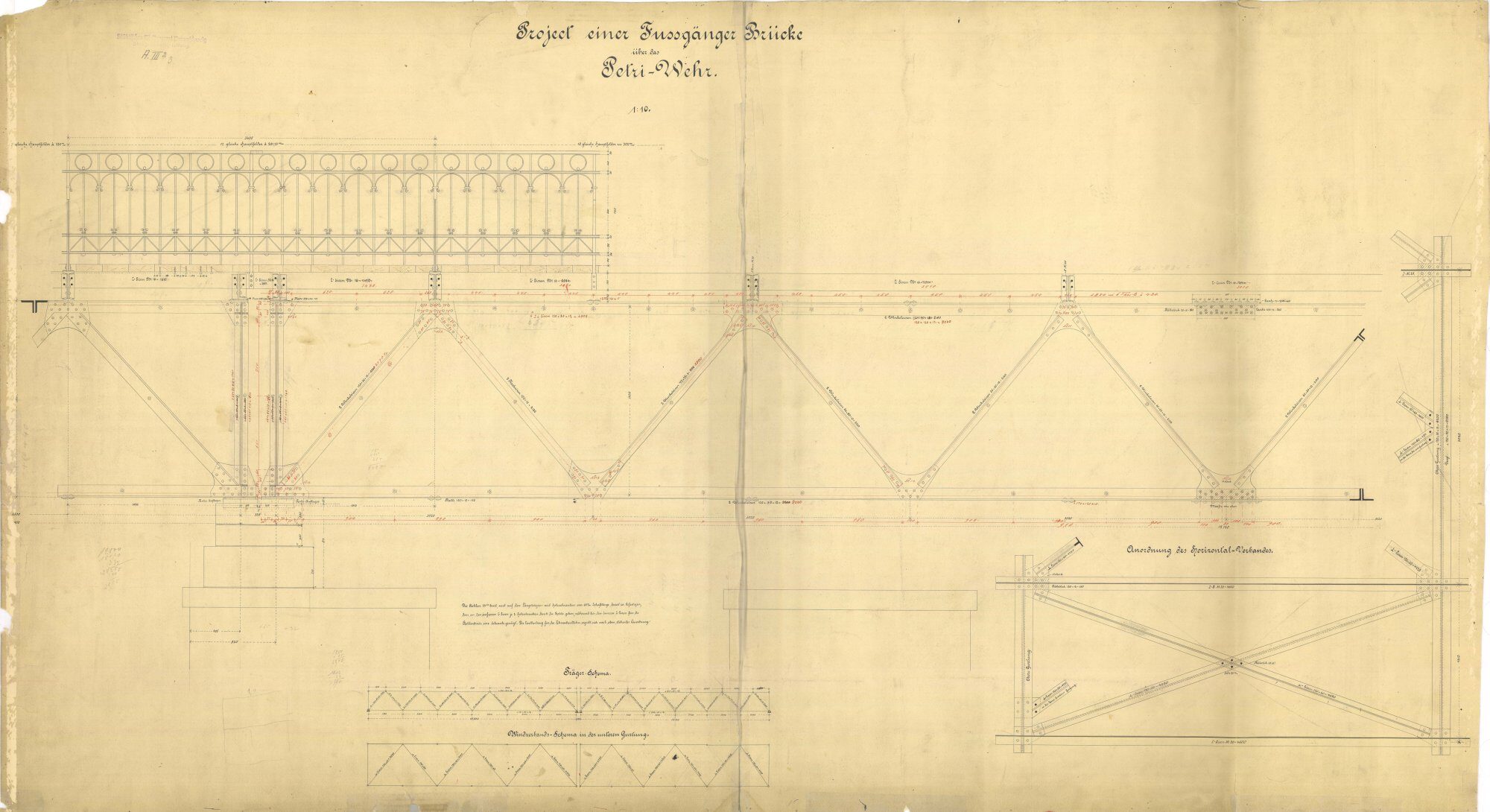 Petriwehrbrücke, Ausführungsplan Träger, 1888 (Wird bei Klick vergrößert)