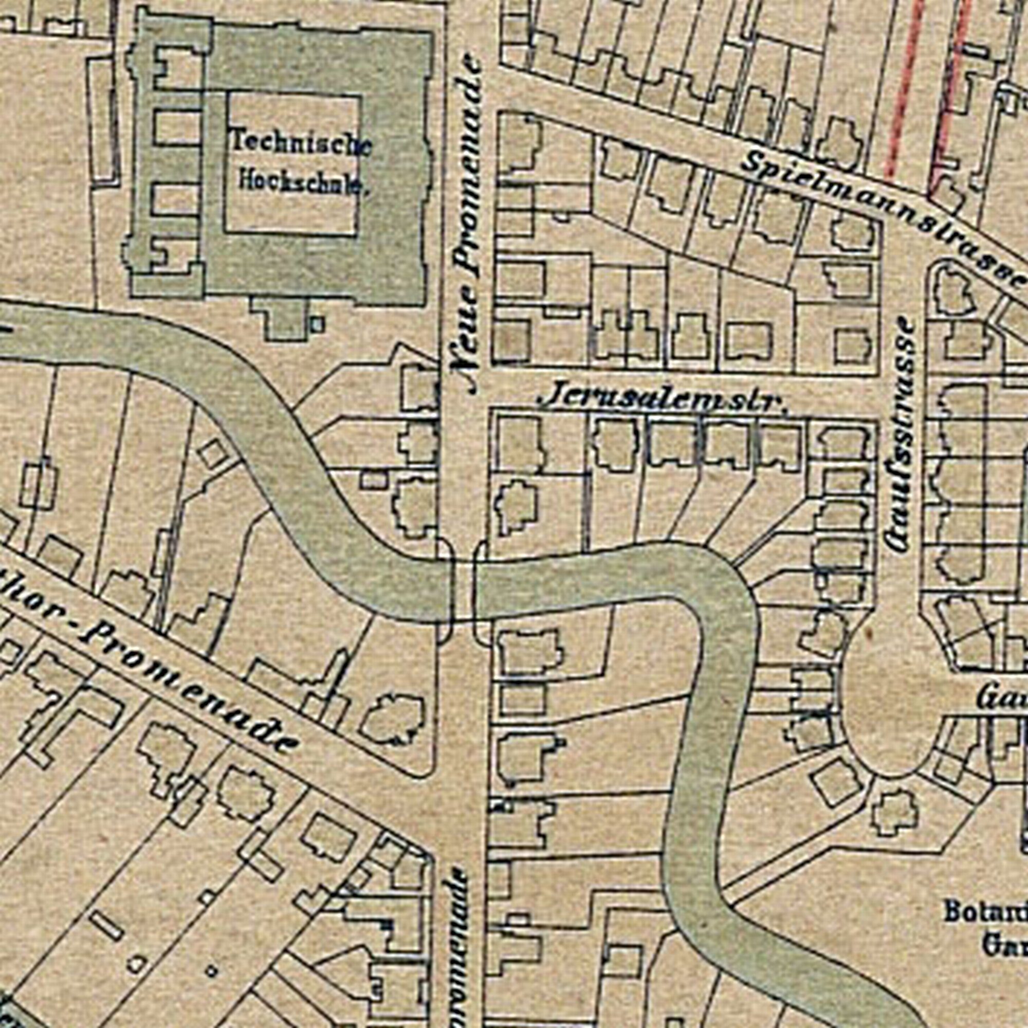 Pockelsbrücke, Ortsbauplan, 1889 (Wird bei Klick vergrößert)