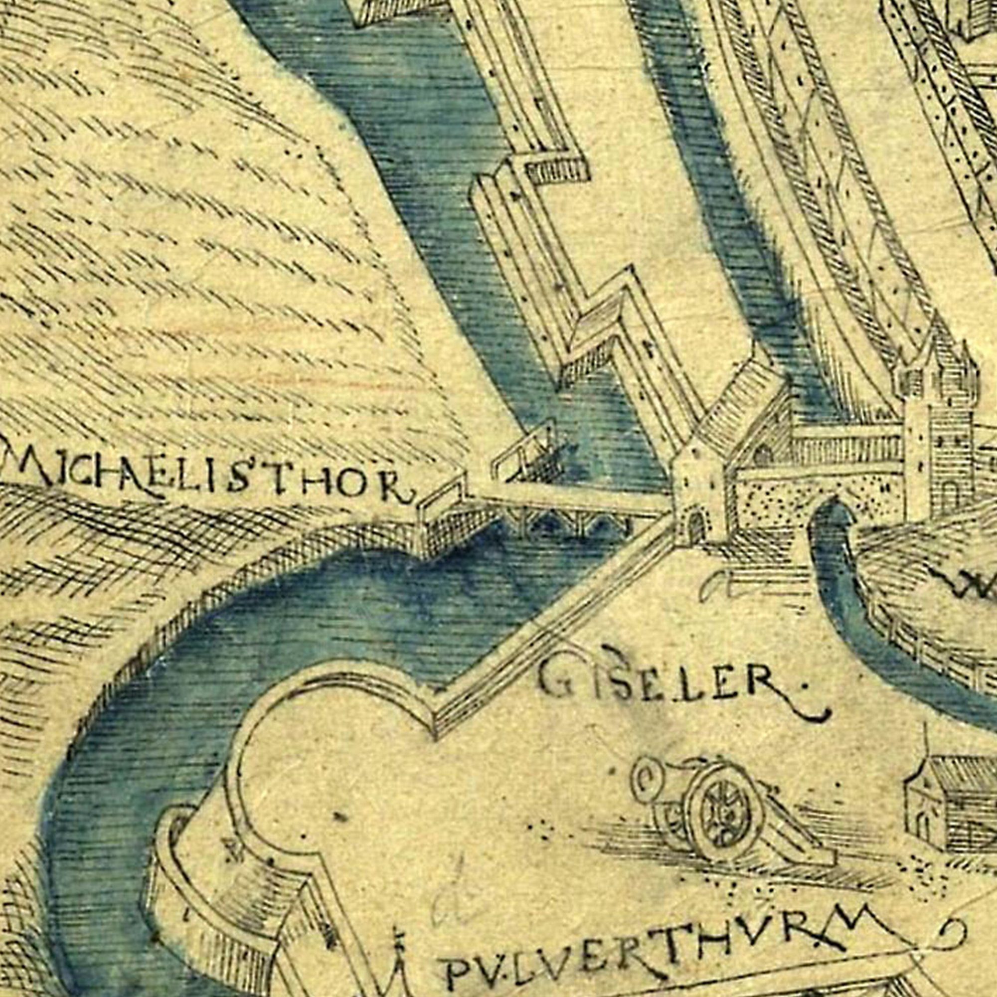 Prinzenwegbrücke, Stadtplan, 1606 (Wird bei Klick vergrößert)